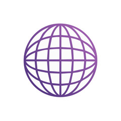 Purple gradient globe icon representing global network internet and communication Wireframe earth symbol