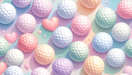 Colorful Golf Balls and Hearts Abstract Design in Soft Pastel Colors