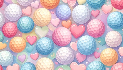Colorful golf balls with hearts pattern design for background or decoration