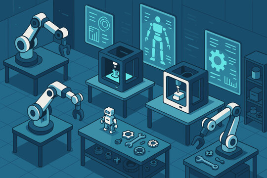 Vector design panels lab robotics printers robotic spare digital illustration arms