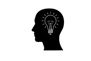 Black Vector Silhouette: Head in Profile with Lightbulb filament	