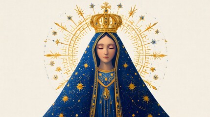 Gentle Our Lady of Aparecida &ndash; Peaceful Expression with Crown and Stars