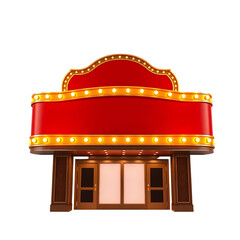 Photo of vintage-style movie theater marquee isolated on transparent background