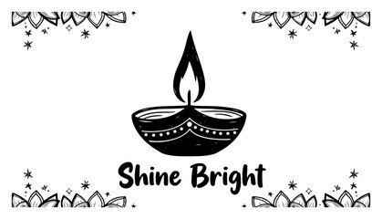 Fototapeta premium Diwali Diya Lamp with Shine Bright Typography