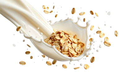 Milk splashing onto a bed of oatmeal