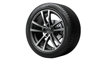 Obraz premium Gray alloy wheel with black tire, 3D rendering
