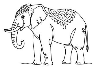Decorated Indian Elephant Line Art Illustration