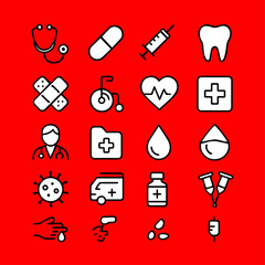 Medical black and white icons set for healthcare and hospital infographics