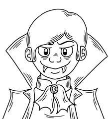 Spooky vampire face illustration ready for Halloween coloring fun, a playful artistic design with sharp teeth, perfect for creative projects.