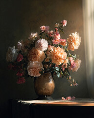 Lush Garden Blooms in Sunlit Vase