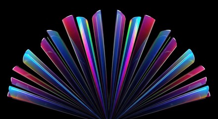 Vibrant abstract fan shape with iridescent colors against a dark background