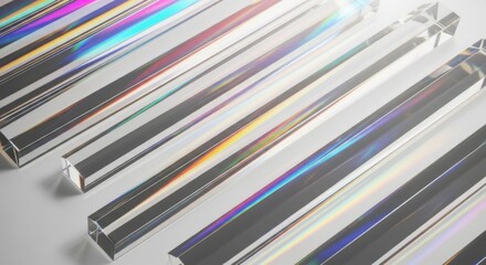 Abstract diagonal lines of light and color reflecting on a surface
