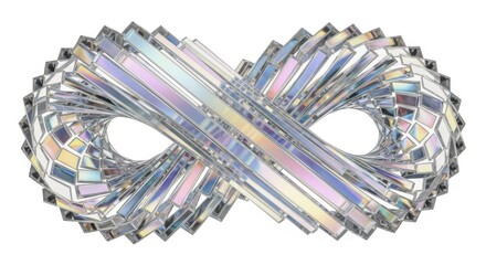 Iridescent mirrored infinity symbol sculpture with geometric facets