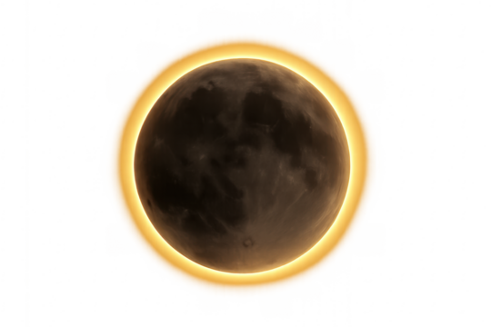 Dark celestial body obscuring sun and creating ring of light