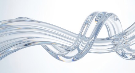 Abstract flowing transparent liquid forming a dynamic spiral against a bright white background