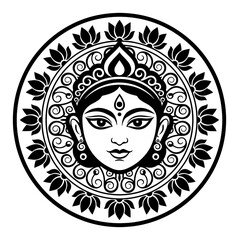 Goddess Durga Face Mandala Vector