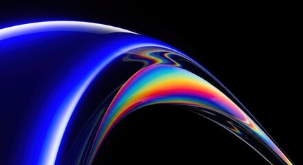 Abstract rainbow spectrum arching through dark space with blue glow