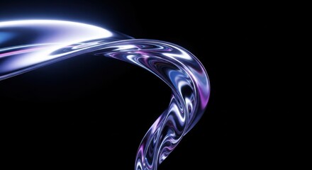 Abstract flowing liquid with iridescent purple and blue highlights against a dark background