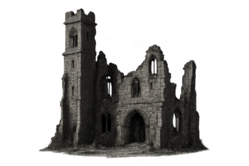 Medieval gothic castle ruin on transparent background