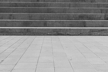 Geometric View of Stone Steps and Tiled Floor in Monochrome