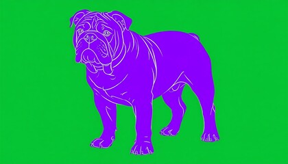Creative modern illustration of a purple bulldog on a vibrant green background