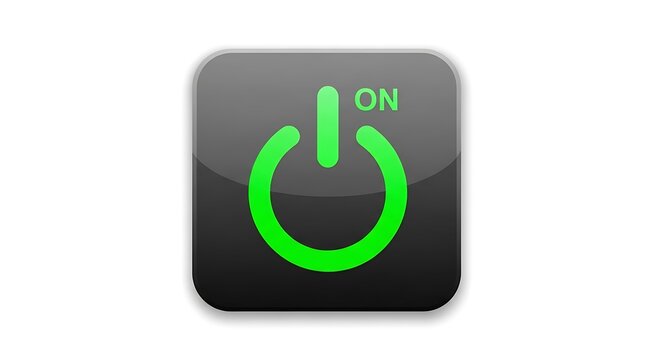Green Power Button Icon On Off Symbol Technology Interface Element.