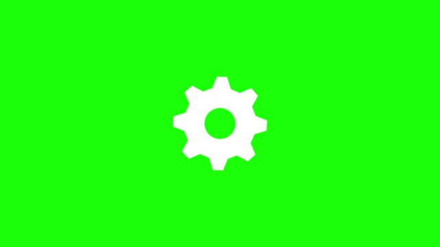 white gear spinning. Green Screen. Gear rotating animation. cogwheel gear icon logotype rotating animation.
