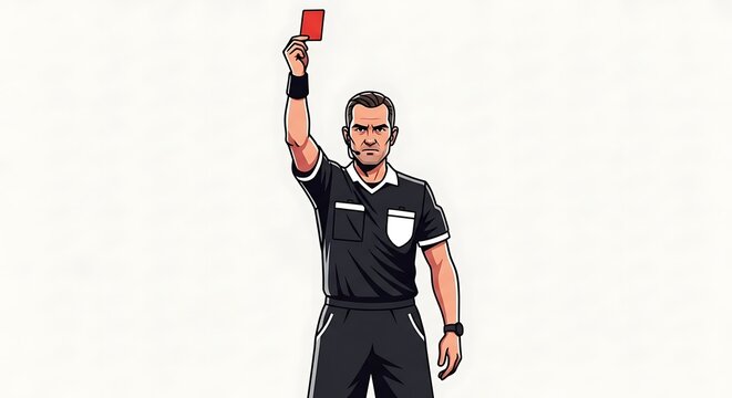 Referee Signals Red Card in Soccer Match Illustration.