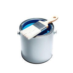Photo of white paint can with brush isolated on transparent background