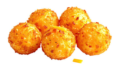 Golden-brown, crispy cheese balls, clustered