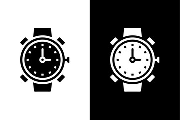 Watch Clock Icon on Black and White Background.