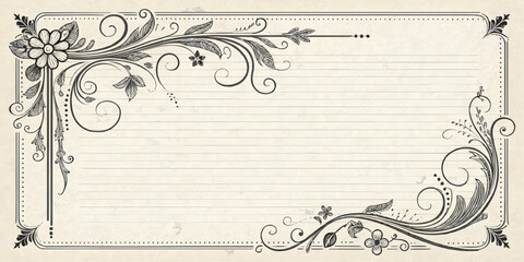 Floral decorated frame with lined paper and a vintage design with decorative elements and flowers