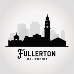 Obraz premium Fullerton California Skyline Silhouette — A Historic Orange County City Vector Illustration