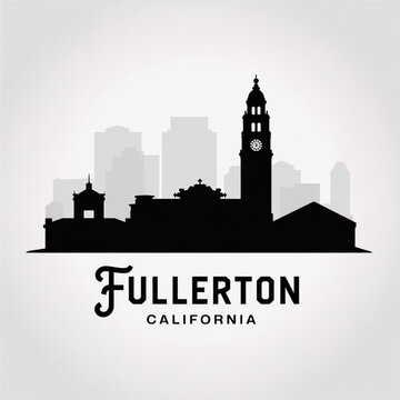 Fullerton California Skyline Silhouette &mdash; A Historic Orange County City Vector Illustration