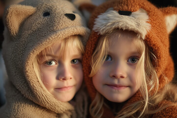 Children joyfully wearing adorable groundhog costumes during celebration
