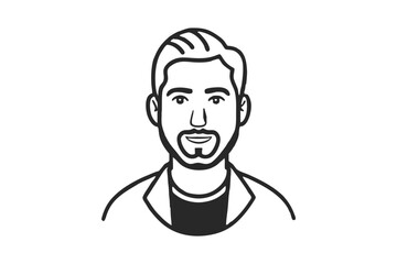 Stylized Black and White Line Art Portrait of Bearded Man, Minimalist Avatar Illustration