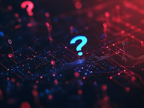 Abstract technology background with digital wireless network concept and blue question mark on the screen - Powered by Adobe