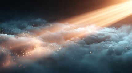 Stunning cloudscape with ethereal light and golden sparkles creates a magical, dreamlike atmosphere perfect for fantasy, inspiration, and creative projects