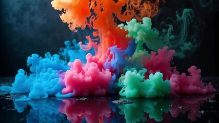 Vibrant colorful smoke clouds erupting and swirling against a dark background, creating abstract artistic patterns. - Powered by Adobe