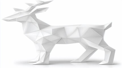 Abstract geometric reindeer statue in white, modern origami design and minimalist aesthetic for
