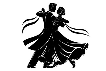 Black Vector Silhouette: Dancing Couple (Ballroom or Waltz)	