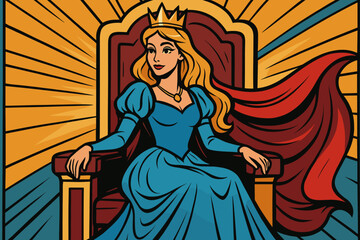 Fototapeta premium Elegant seated golden throne flowing princess cape radiant illustration vector behind