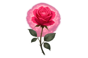 Pink glowing rose with magical sparkling aura