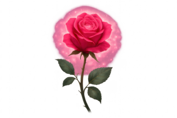 Pink glowing rose with magical sparkling aura