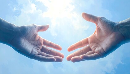 Hands Reaching Towards Light, Symbolizing Connection, Hope and Spiritual Aid