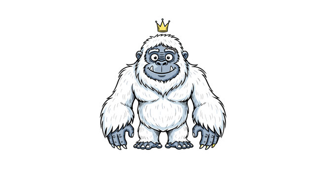 Cartoon Yeti King with a Golden Crown on White Background