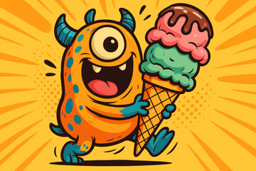 Obraz premium Monster vector cream arms giant ice excited tiny goofy delight illustration