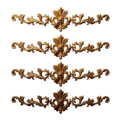 Four golden ornate floral scrollwork decorative elements