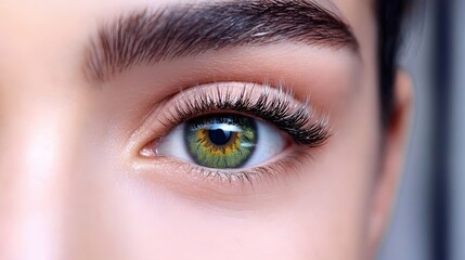 Fototapeta premium Closeup Green Eye with Long Eyelashes Makeup Beauty Shot