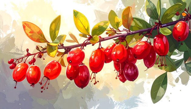 Vibrant Barberries on Branch - A Burst of Autumnal Color.